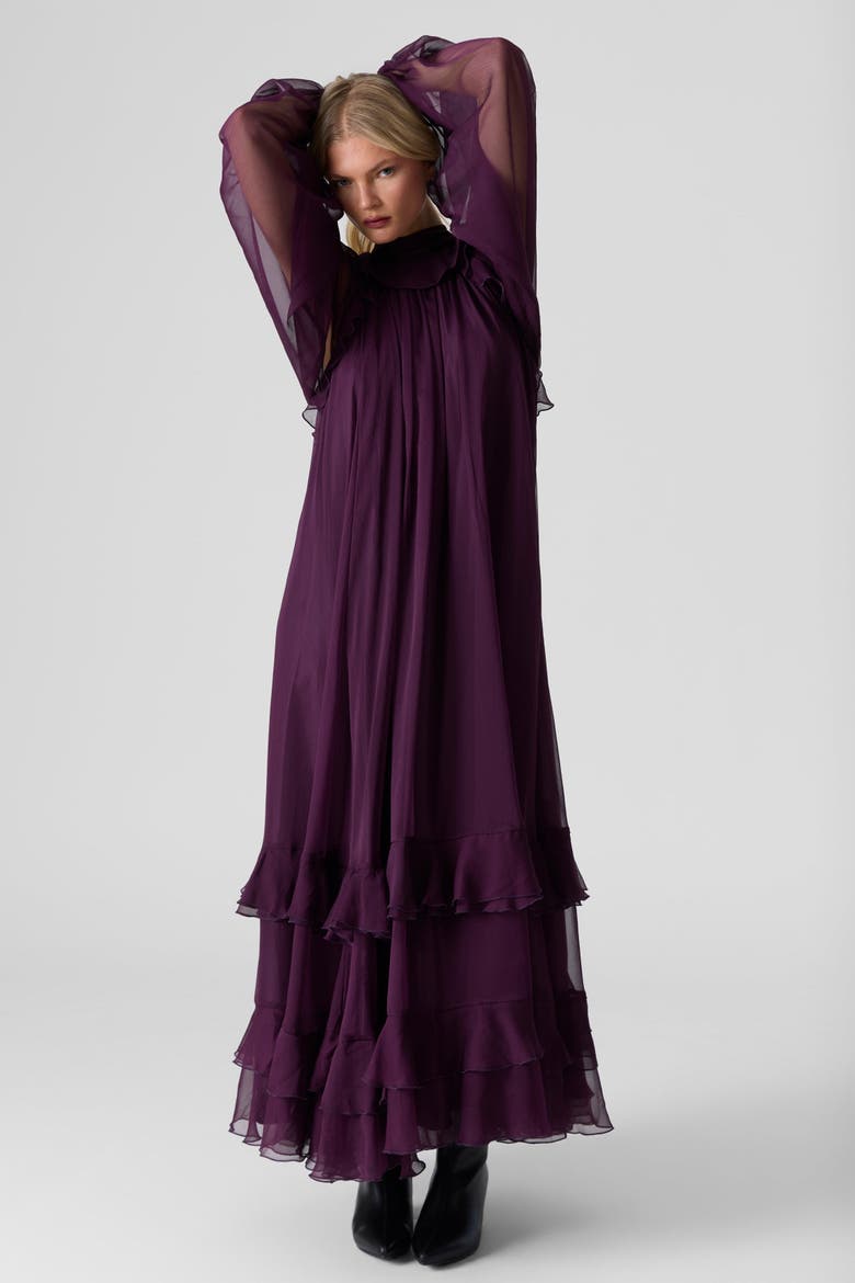 Silk Chiffon Maxi Dress, Alternate, color, Plum Noir