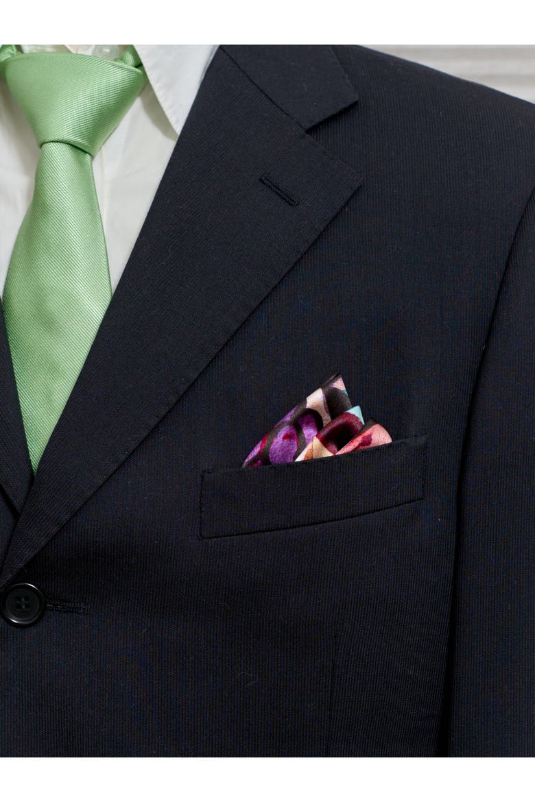 "Little Egret" Silk Pocket Square, Alternate, color, Green