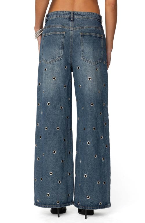 Edikted Jainie Grommet Low Rise Blue Wash Jeans In Blue-washed