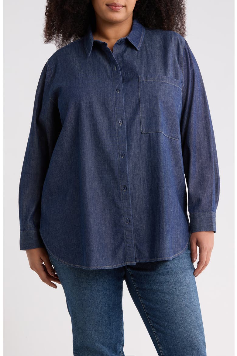 Classic Collar Organic Cotton Denim Button-Up Shirt, Main, color, DARK INDIGO