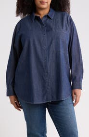 Eileen Fisher Classic Collar Organic Cotton Denim Button-Up Shirt
