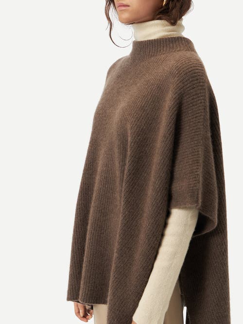 Gobi Mongolian Cashmere Rib-knit Cashmere Poncho In Cocoa