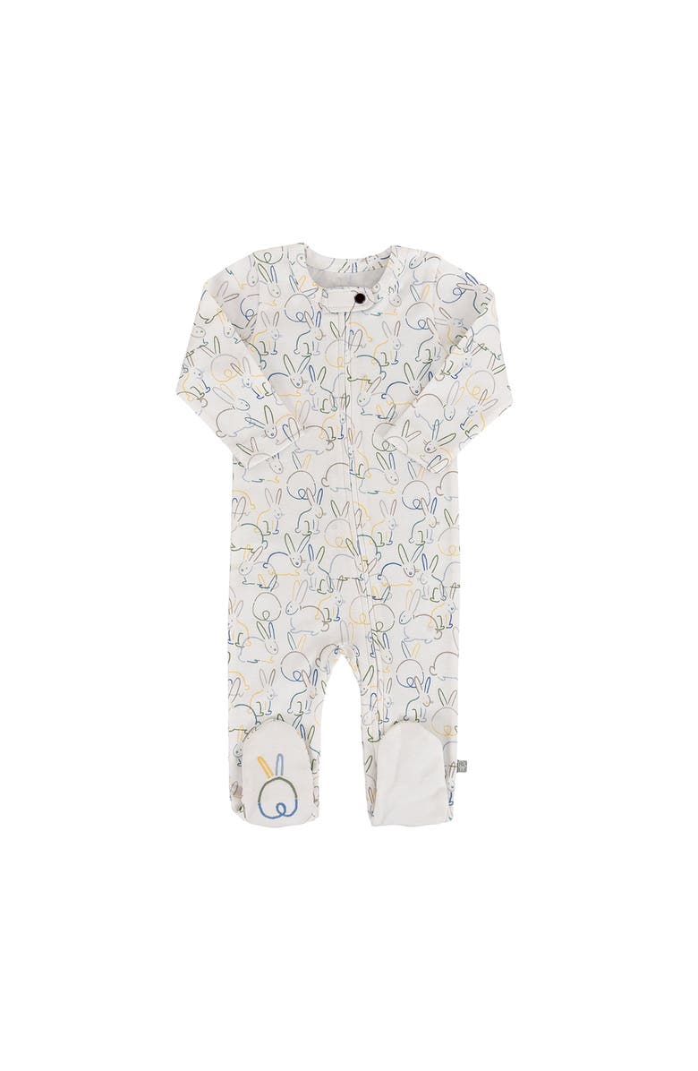 Finn + Emma Organic Zip- up Footie | Bunnies, Main, color, Off White