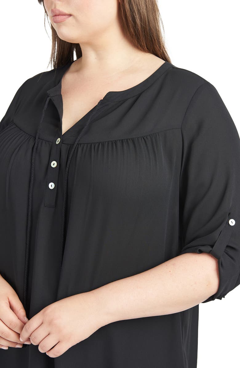 DR2 by Daniel Rainn Rolled Sleeve Tassel Neck Blouse, Alternate, color,