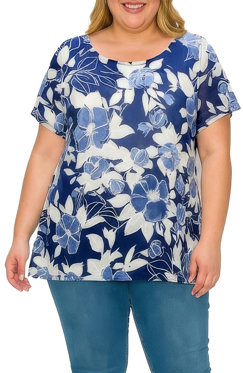 Standards 
Practices Textured Floral Print Top, Main, color, Navy