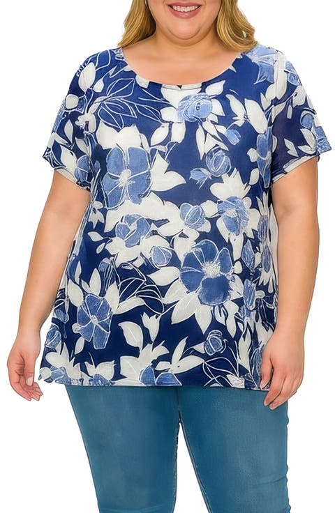 Textured Floral Print Top (Plus)