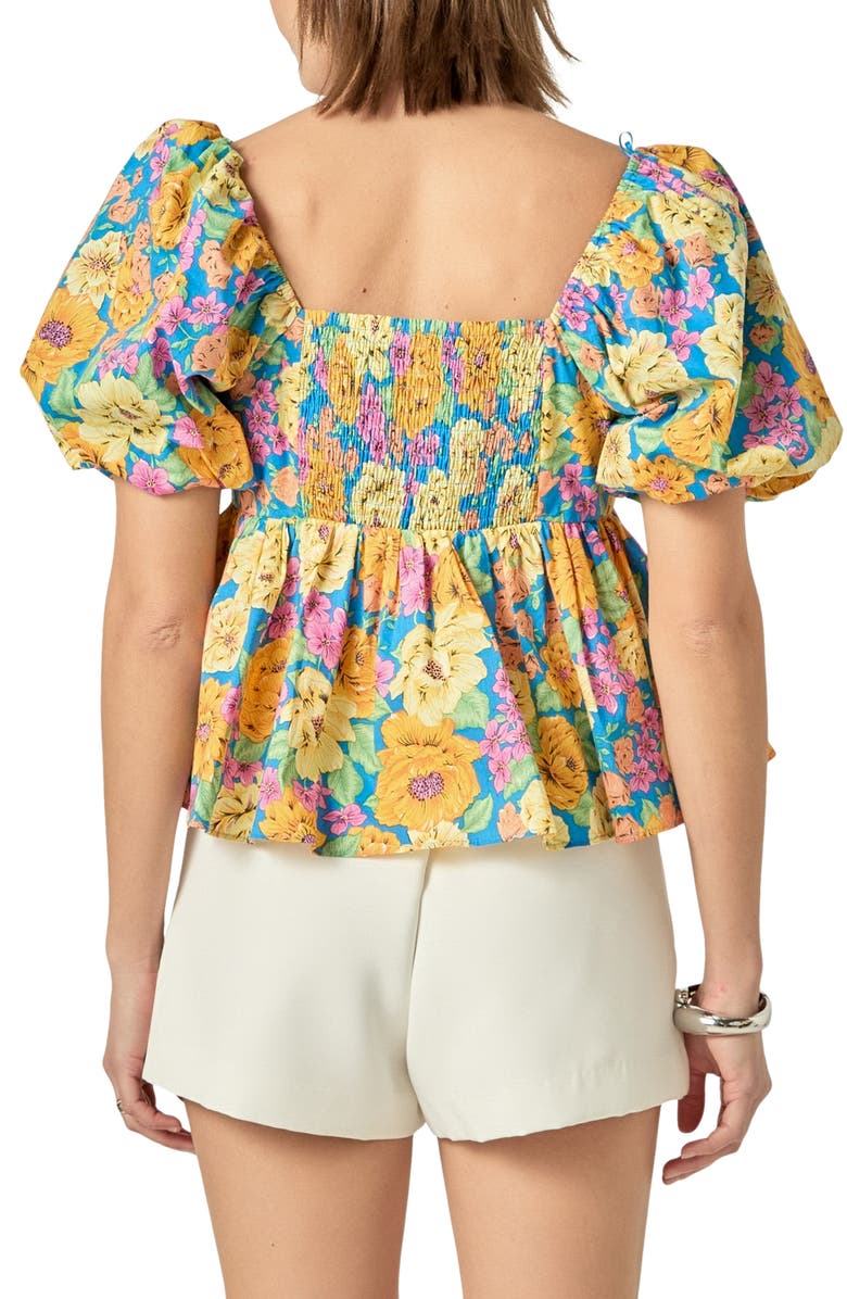 English Factory Floral Print Puff Sleeve Shirt, Alternate, color, Blue Multi
