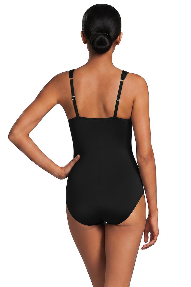 SlenderSuit Grecian Low Leg One Piece Swimsuit, Alternate, color, Black