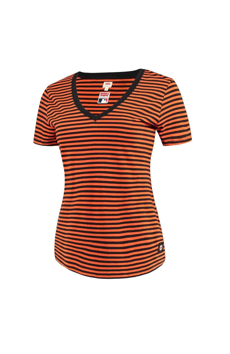 Levi's<sup>®</sup> Women's Levi's Orange/Black San Francisco Giants Striped V-Neck T-Shirt, Main, color, 