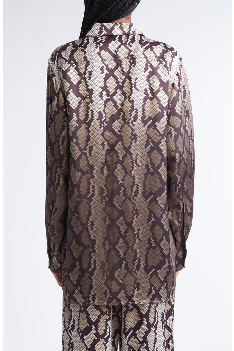 Snakeskin Print Satin Button-Up Shirt, Alternate, color, NATURAL