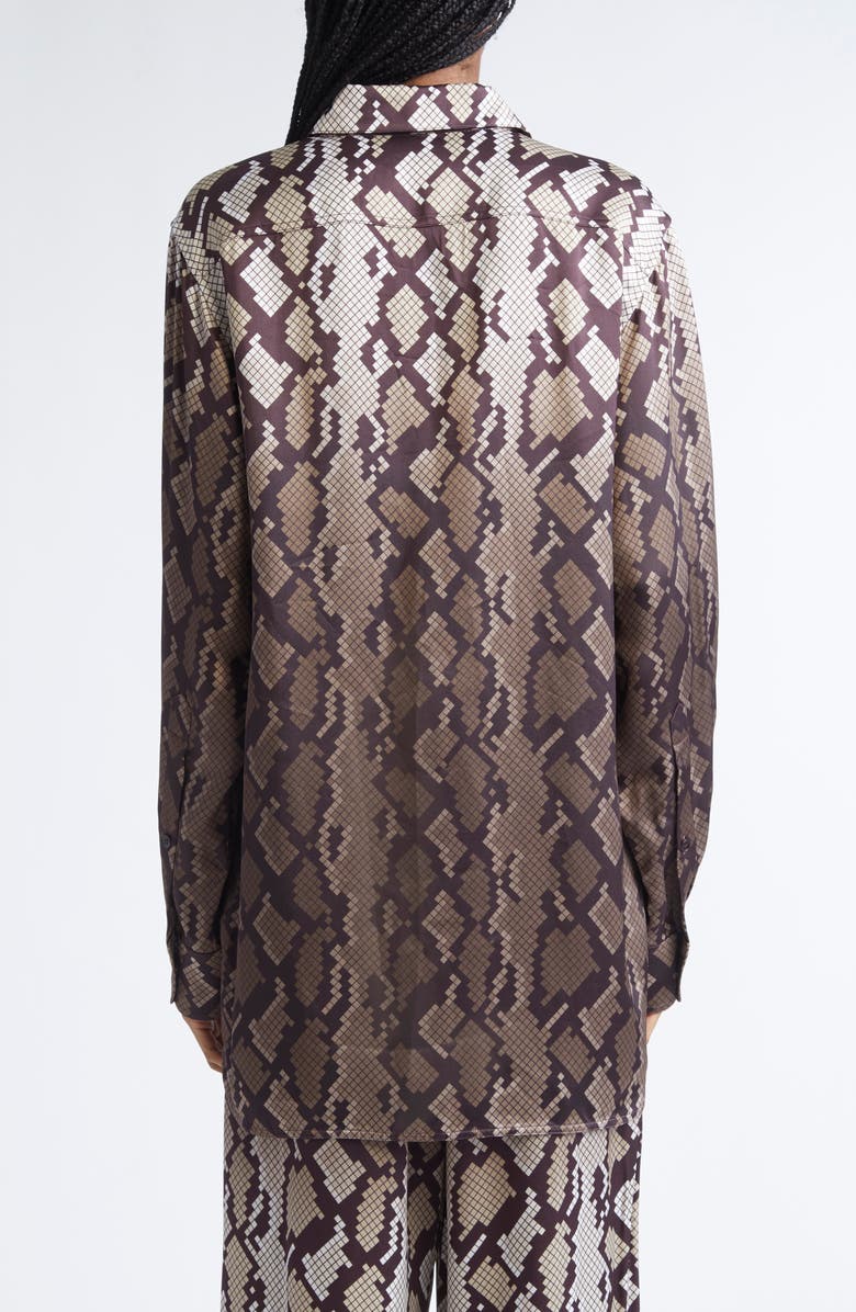 Stella McCartney Snakeskin Print Satin Button-Up Shirt, Alternate, color, Natural