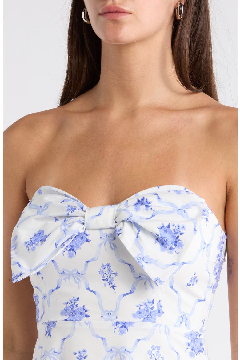 Nia Floral Perline Bow Midi Dress, Alternate, color, WHITE/ BLUE
