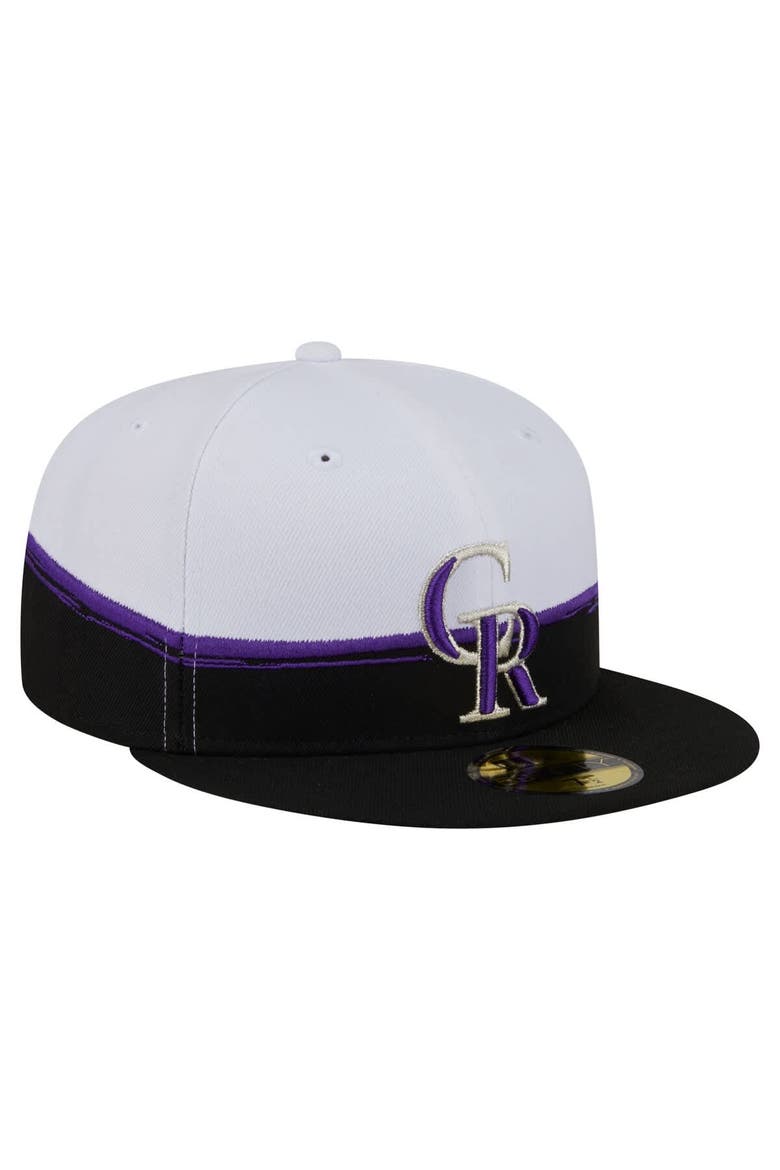 Men's New Era  Black/White Colorado Rockies Paint Stroke 59FIFTY Fitted Hat, Alternate, color, Black