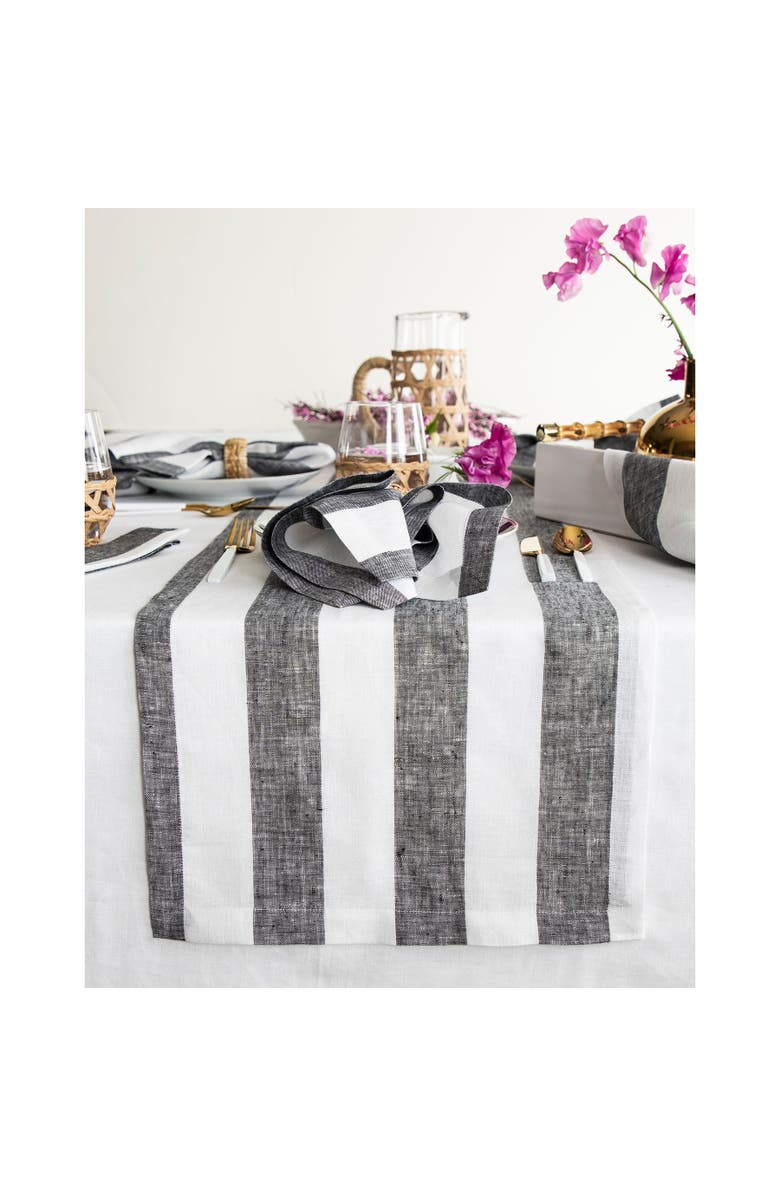 Solino Home Linen Table Runner for Dining Table, Holiday and Everyday Table Decor - Cabana Stripe, Main, color, Black And White