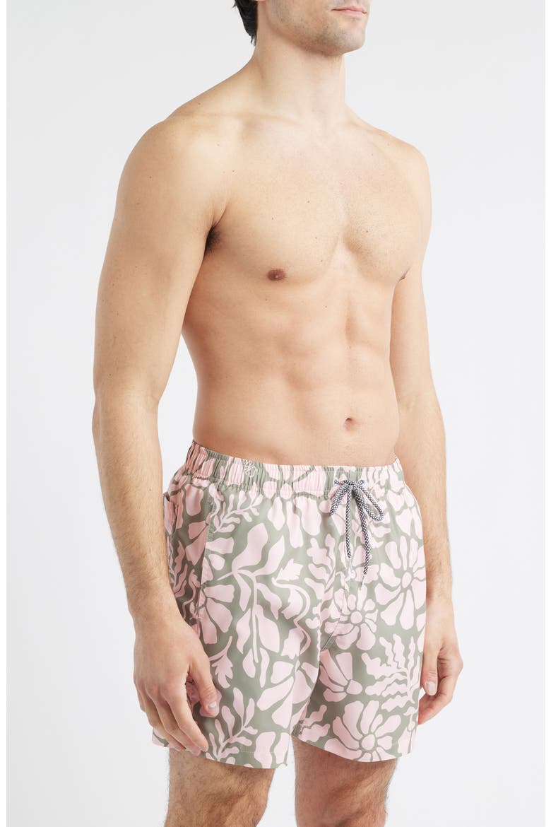 Tropical Floral Swim Trunks, Alternate, color, OLIVE/ PINK