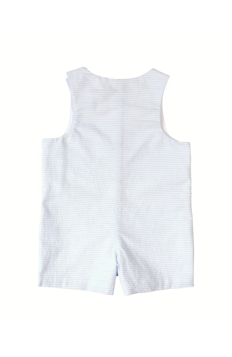 Florence Eiseman Seersucker Shortall With Present Puppy, Alternate, color, Lt Blue/White