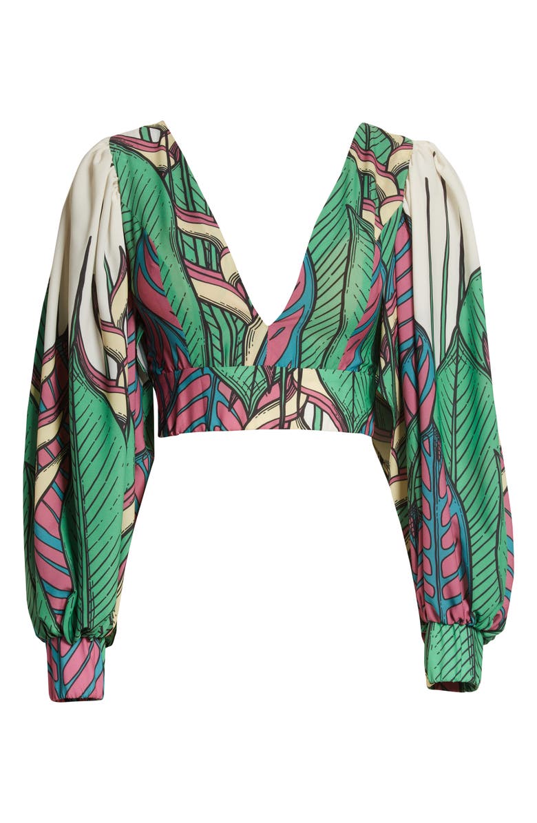 Kimberly Goldson Liyah Tropical Print Crop Blouse, Alternate, color, 
