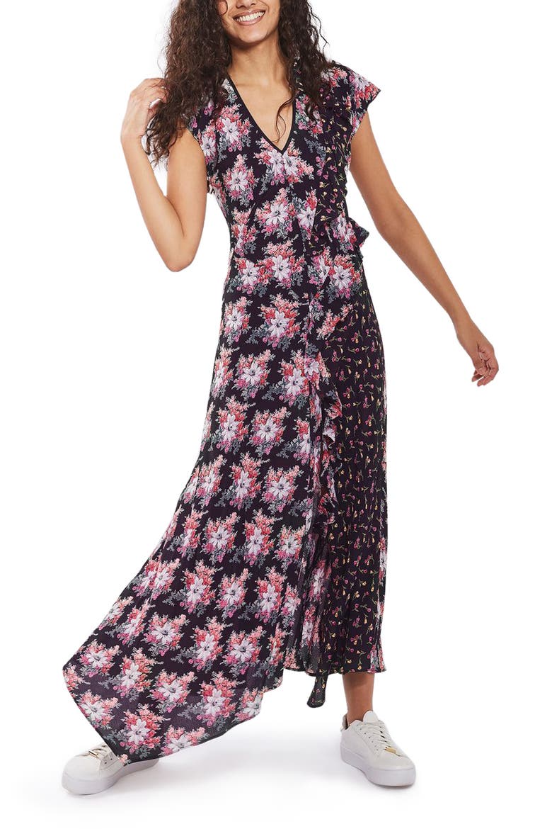 Splice D-Ring Floral Maxi Dress, Main, color, BLACK MULTI