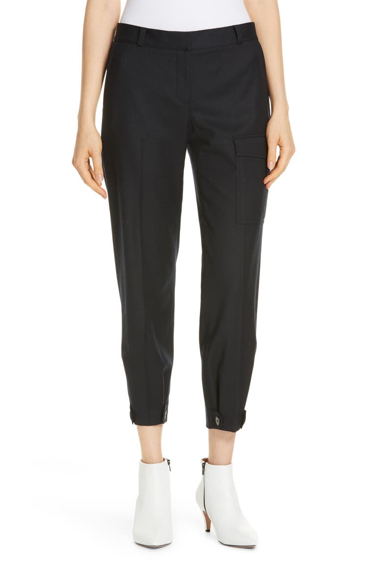 Wool Blend Flannel Button Cuff Pants, Main, color, NAVY NIGHT