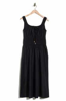 Cotton Square Neck Smocked Waist Midi Dress