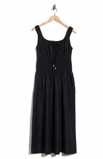 Cotton Square Neck Smocked Waist Midi Dress