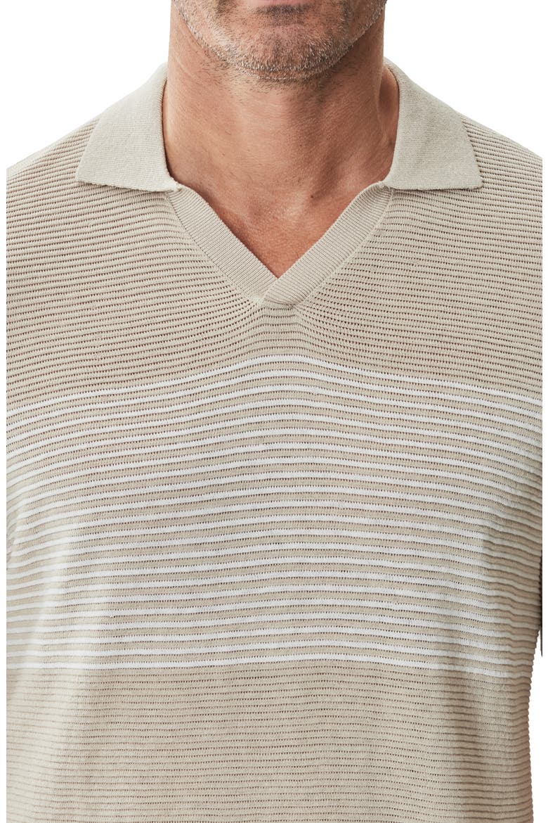 Orion Stripe Silk & Linen Johnny Collar Polo, Alternate, color, TAN