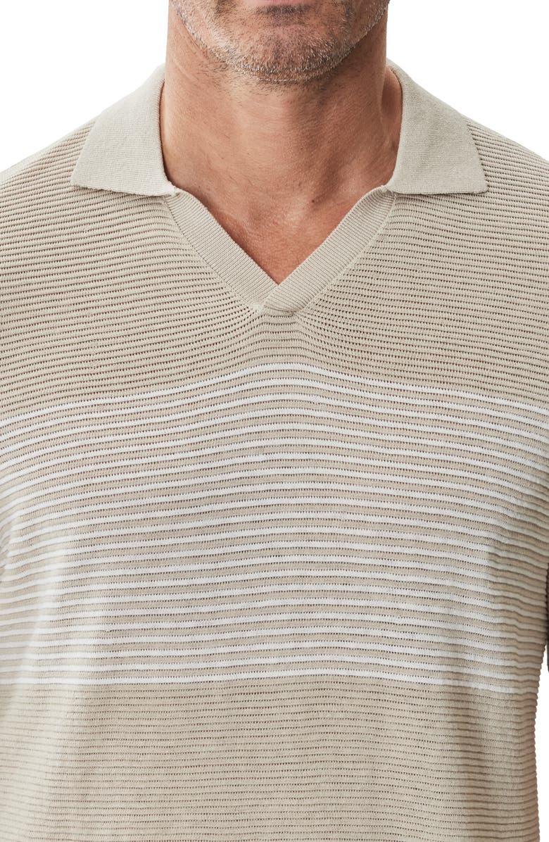 Robert Barakett Orion Stripe Silk & Linen Johnny Collar Polo, Alternate, color, Tan