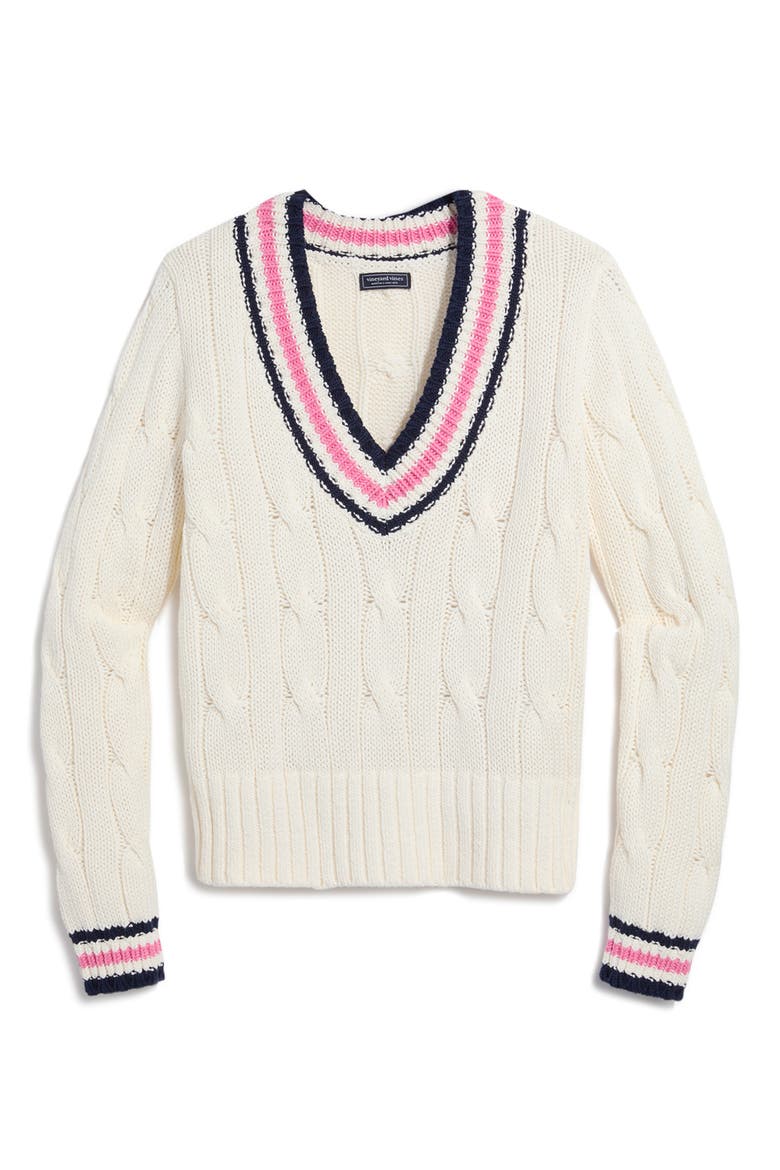 Varsity Cable Knit Sweater, Alternate, color, MARSHMALLOW