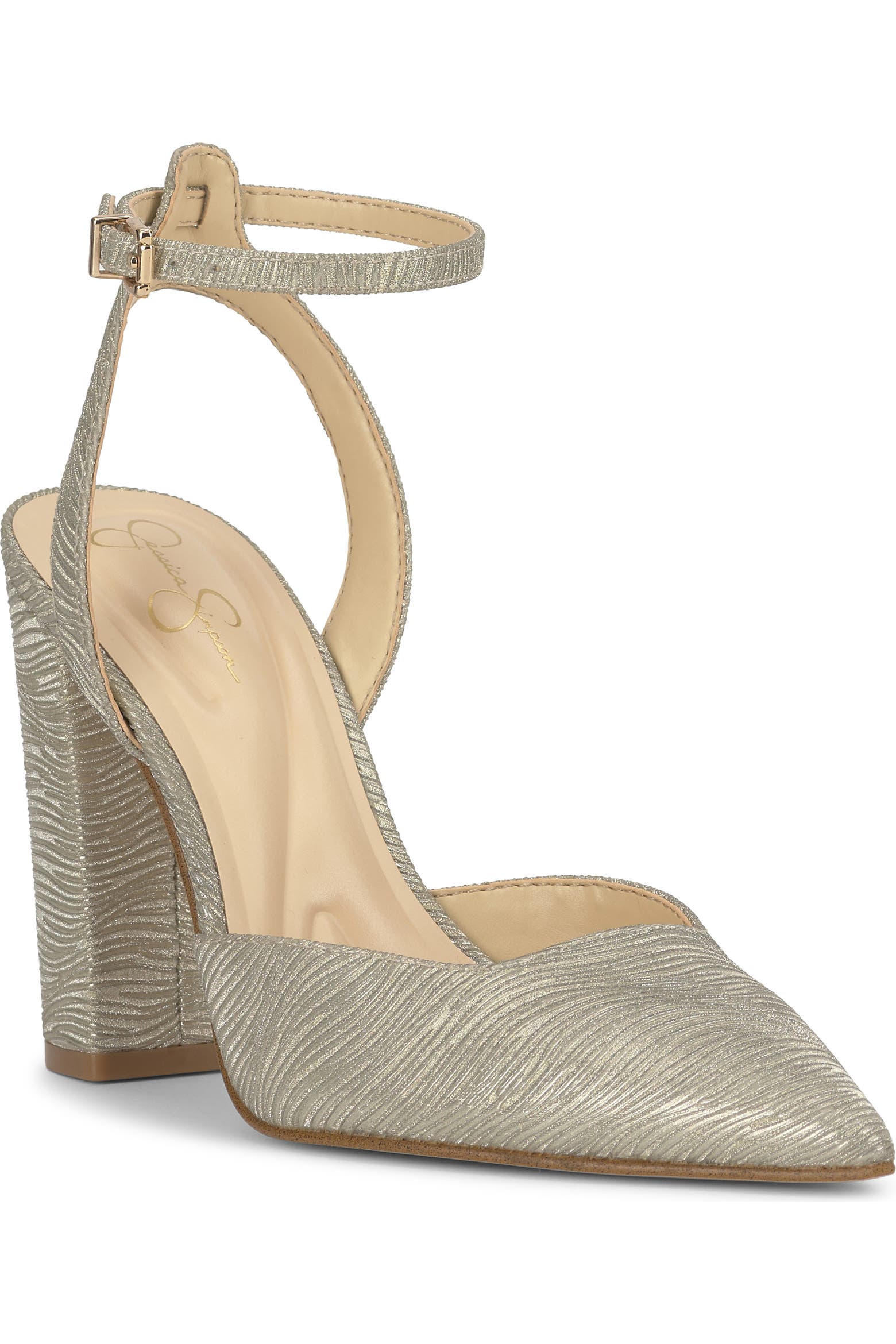 510 Gold Code Jessica Simpson Nazela Pointed Toe Ankle Strap Pump (Women) | Nordstromrack