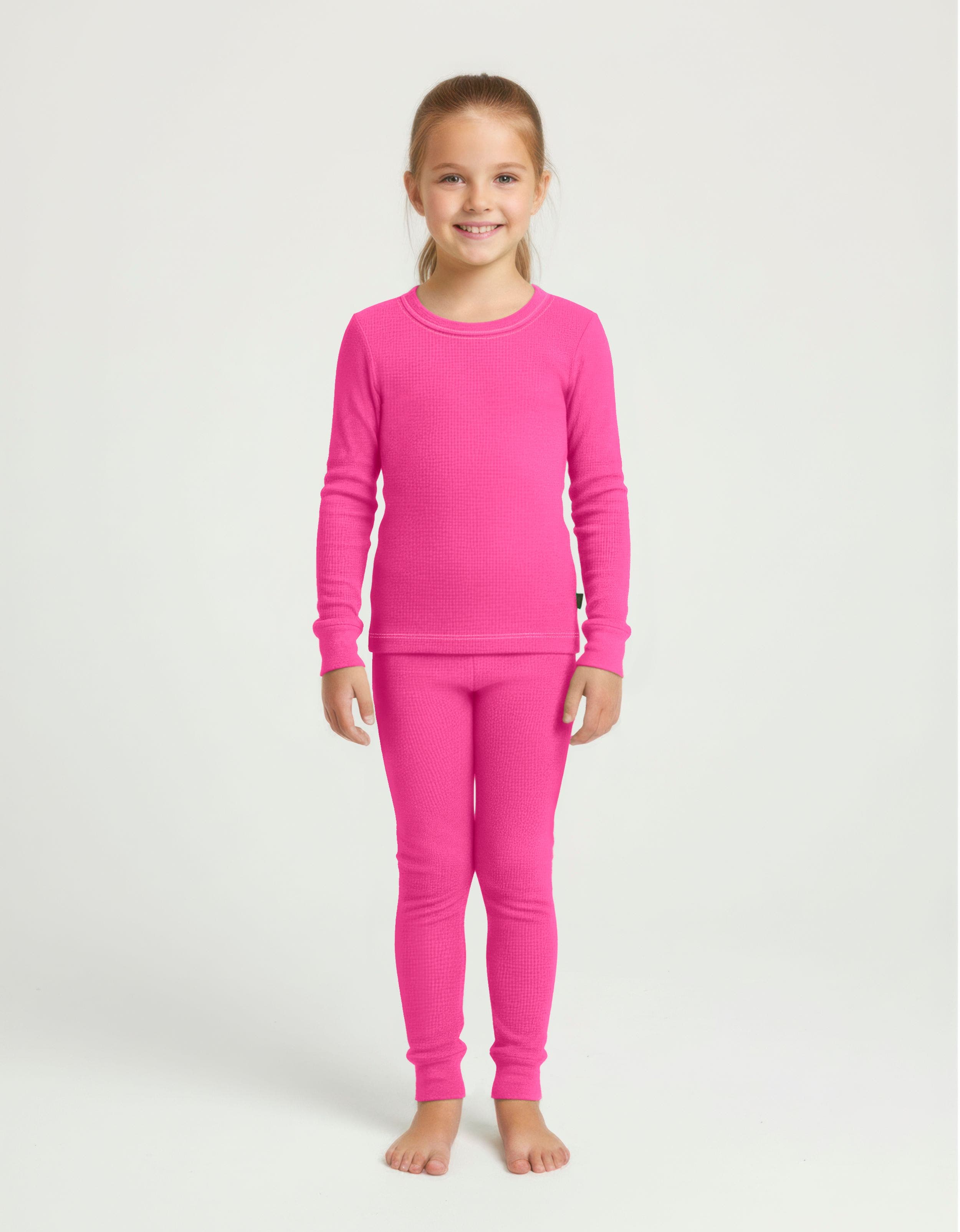 City Threads Kids'  Girls Soft & Cozy Thermal Long Johns 2-piece Set In Pink