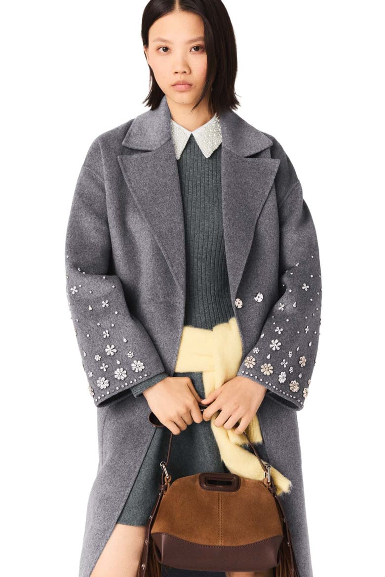 Long double-faced rhinestone coat, Alternate, color, Grey