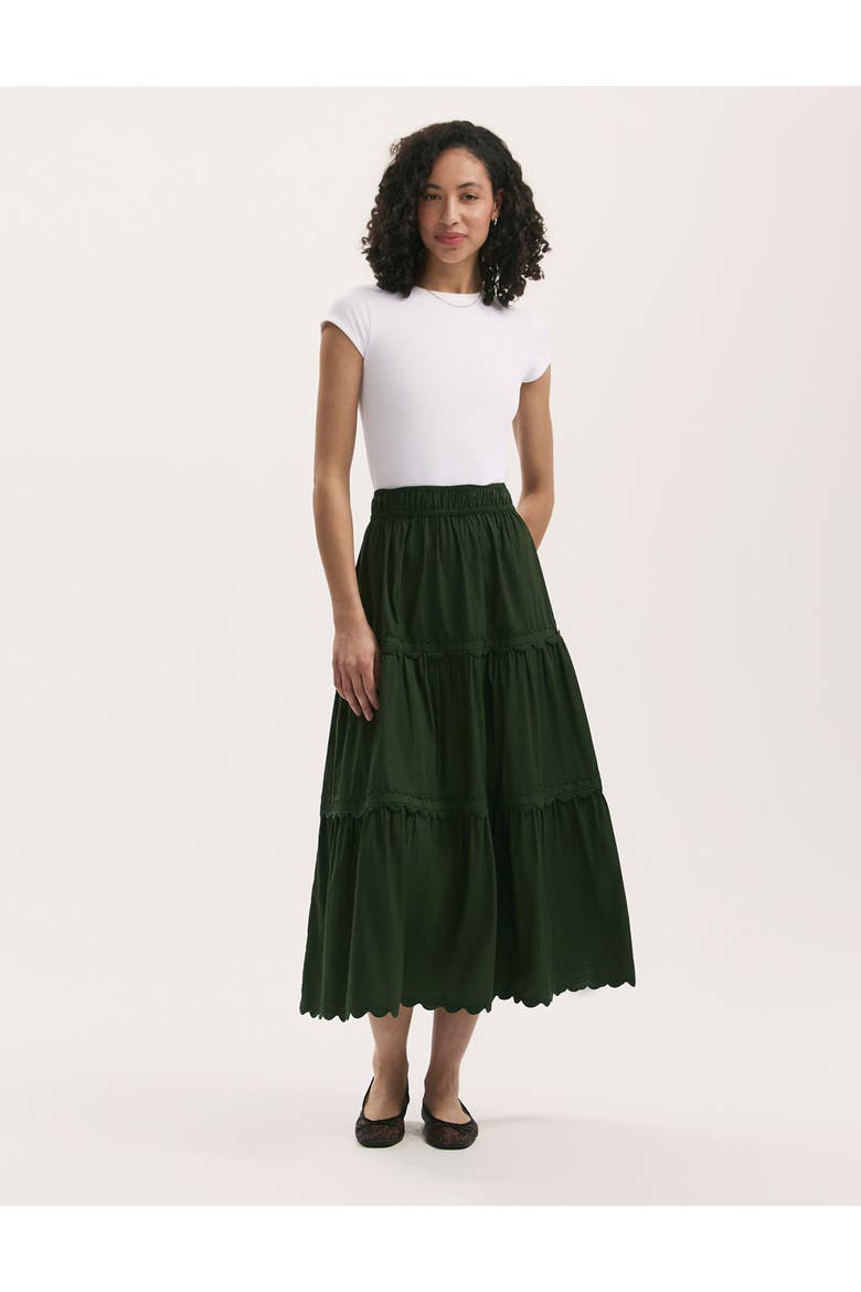 Paula Cotton Midi Tiered Skirt, Alternate, color, Dark Khaki