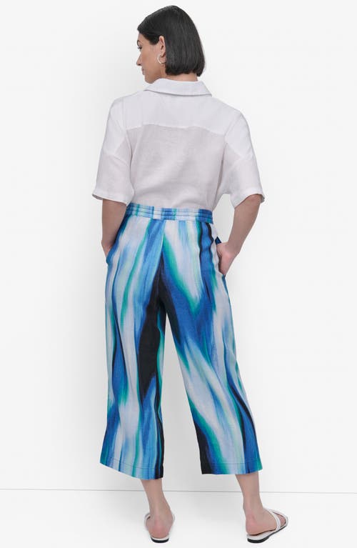 Dkny Abstract Print Crop Linen Drawstring Pants In Caribbean