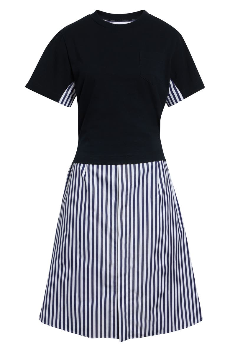 Sacai Stripe T-Shirt Overlay Shirtdress, Main, color, Navy Stripe