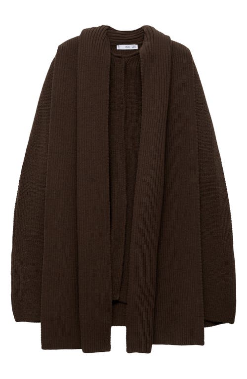Mango Scarf Detail Cape Cardigan In Chocolate