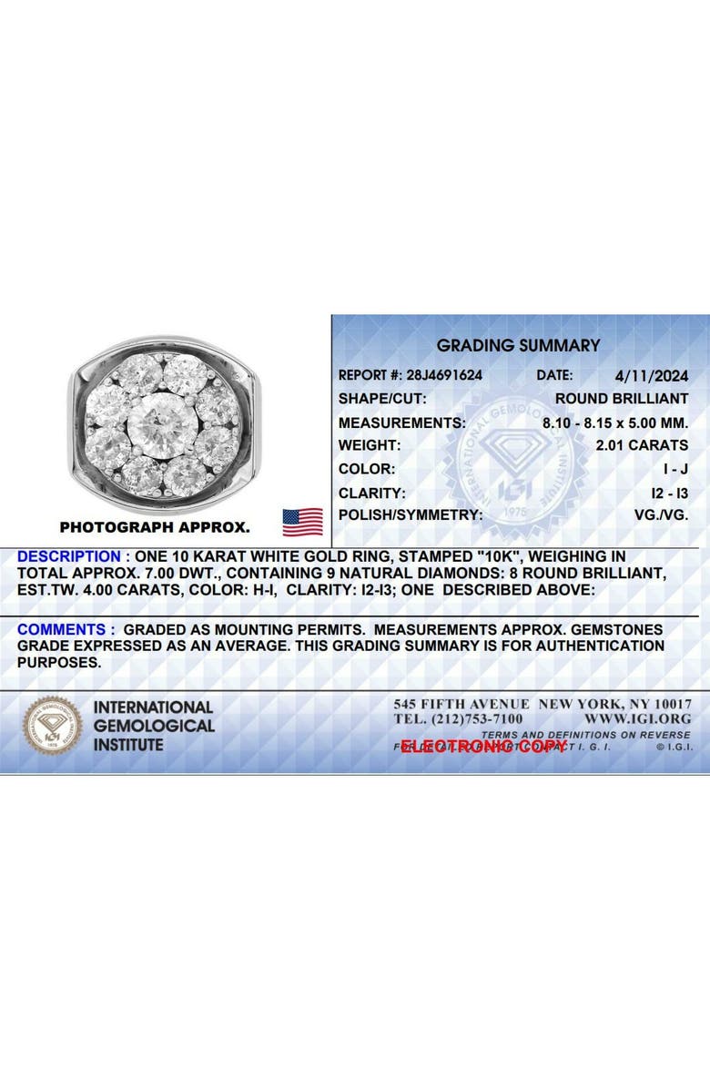 Bliss Diamond Certified Natural Diamond 6.00Ct Men's Ring Gold 11 Gram 18mm Wide, Alternate, color, 