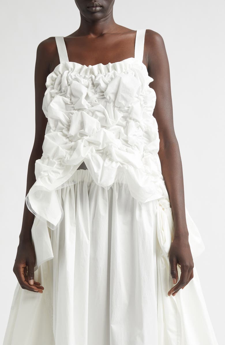 Tao Comme des Garçons Gathered Tumbled Cotton & Tulle Corset Top, Main, color, White