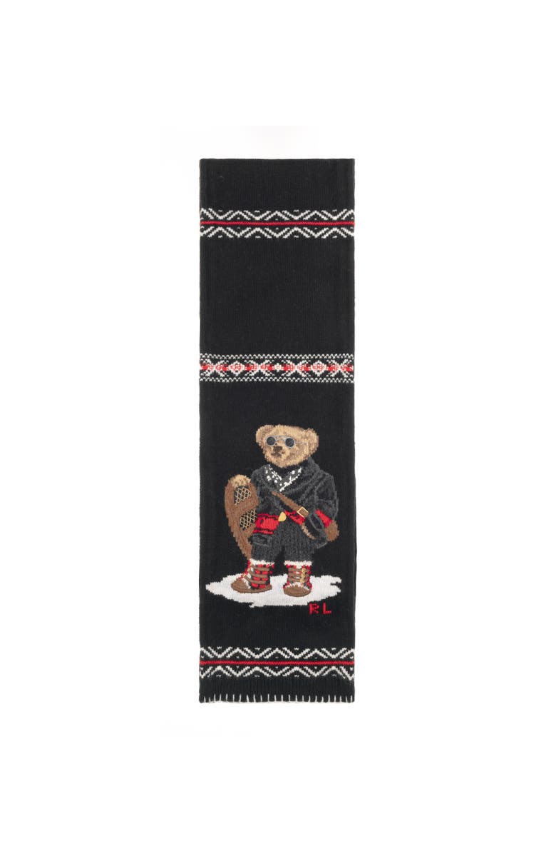 Polo Ralph Lauren Holiday Bear Intarsia Scarf, Alternate, color, Black Multi