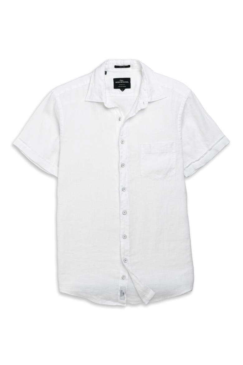 Palm Beach Sports Fit Short Sleeve Linen Button-Up Shirt, Alternate, color, SNOW