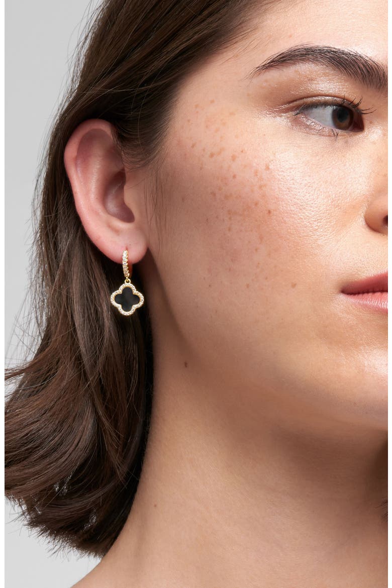 Clover Drop Earrings & Station Necklace Set, Alternate, color, GOLD