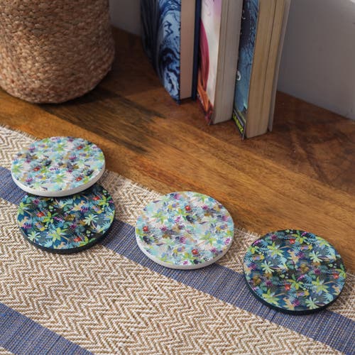 Mela Artisans Jungle Bloom Coasters In Green