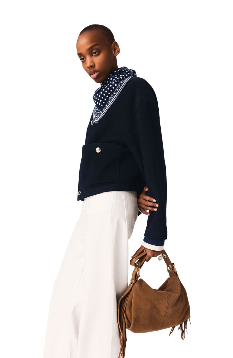 maje Double-faced jacket, braided trim, Alternate, color, Navy