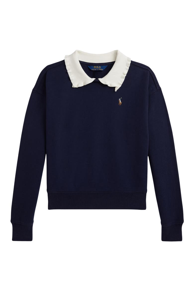 Kids' Poplin Collar Cotton Blend Fleece Sweatshirt, Main, color, REFINED NAVY