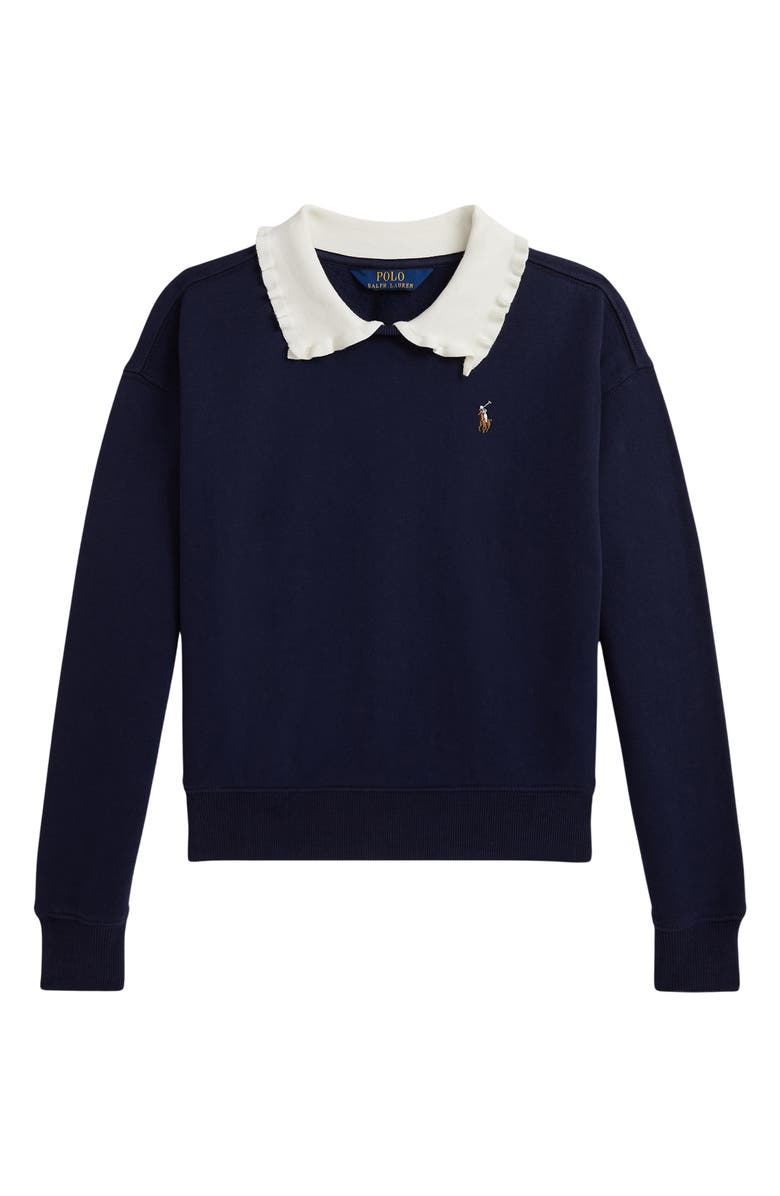 Polo Ralph Lauren Kids' Poplin Collar Cotton Blend Fleece Sweatshirt, Main, color, 