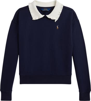Kids' Poplin Collar Cotton Blend Fleece Sweatshirt