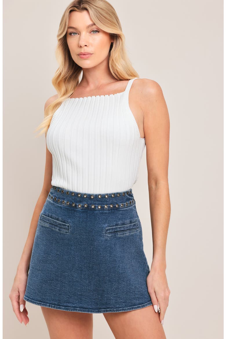Grommet Detail Denim Skort, Alternate, color, MEDIUM INDIGO