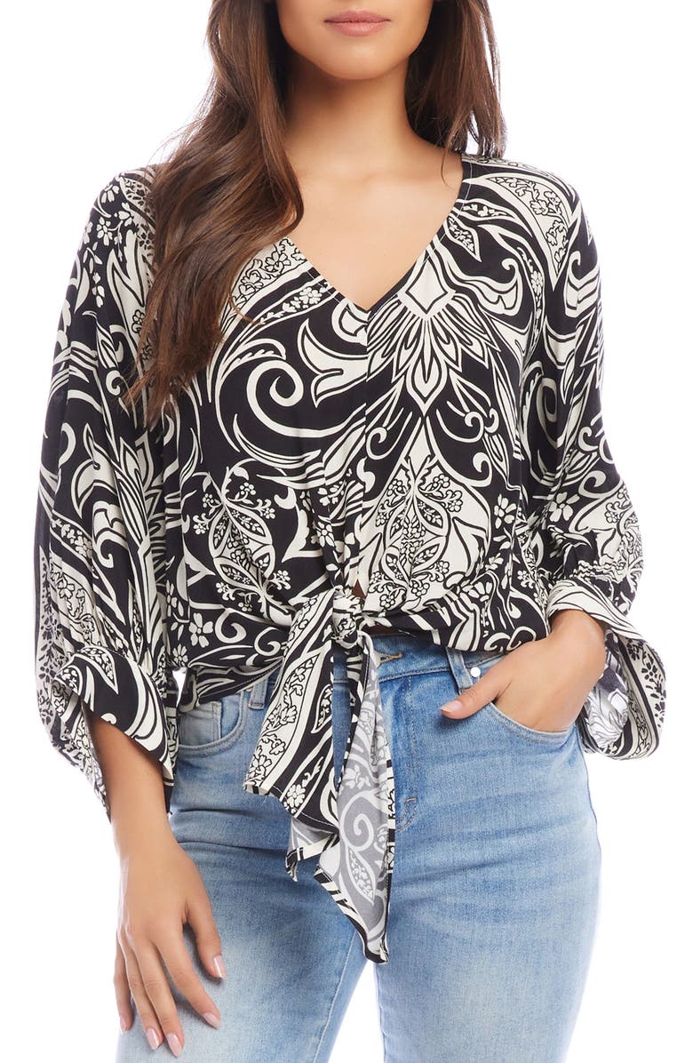 Karen Kane Paisley Print Tie Front Top, Main, color,