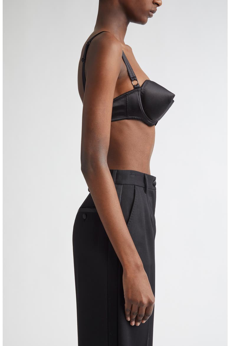 Underwire Stretch Silk Satin Balconette Bra, Alternate, color, N0000 NERO