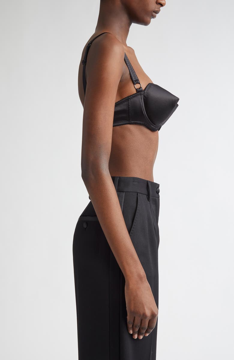 Dolce&Gabbana Underwire Stretch Silk Satin Balconette Bra, Alternate, color, N0000 Nero