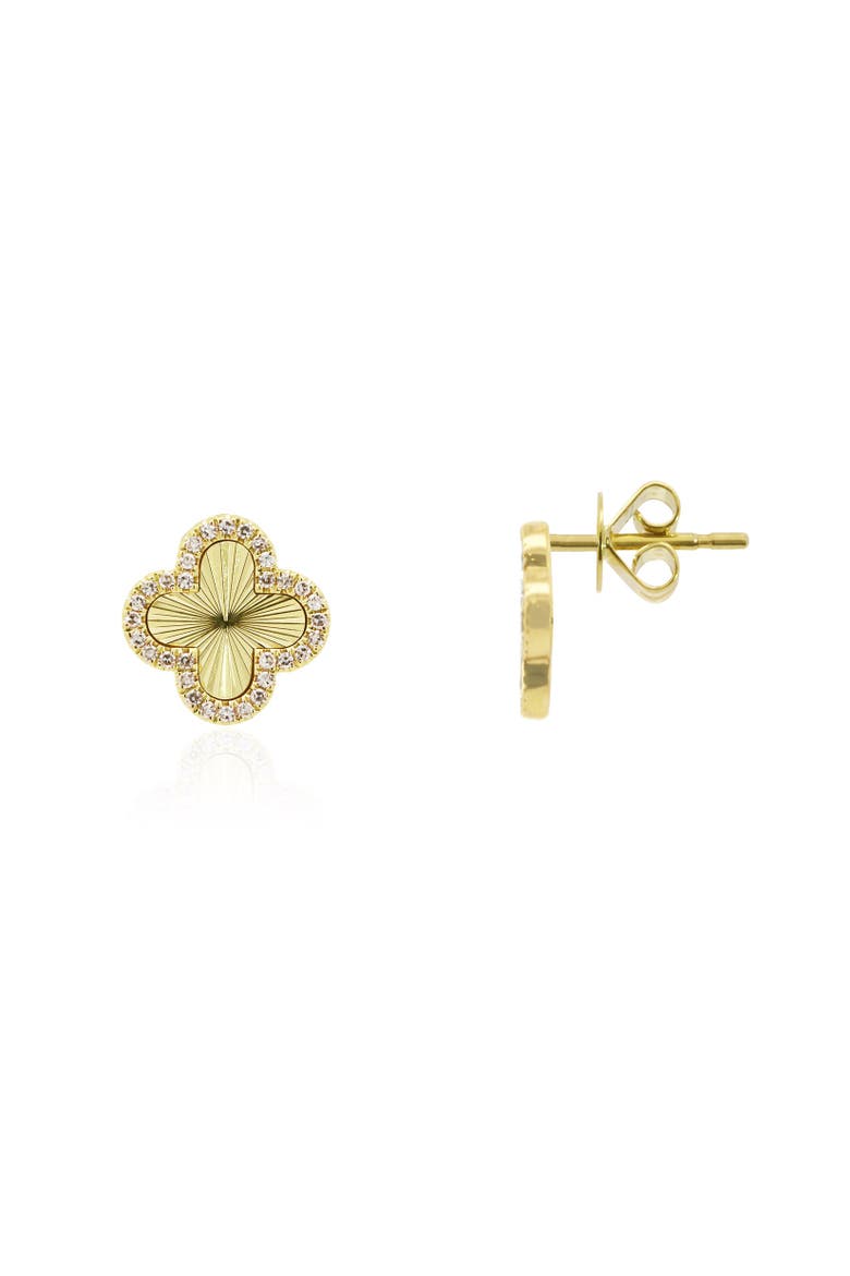 Fluted Gold Diamond Clover Stud Earrings, Main, color, Yellow Gold